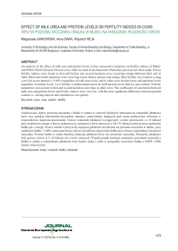 effect of milk urea and protein levels on fertility indices in cows