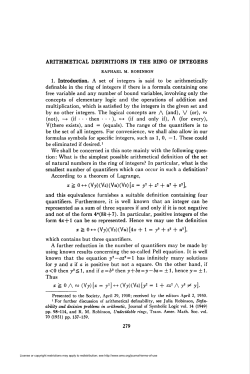 ARITHMETICAL DEFINITIONS IN THE RING OF INTEGERS