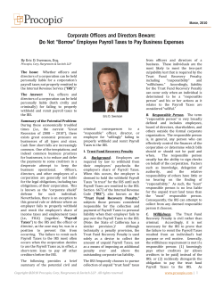 Corporate Officers and Directors Beware: Do Not