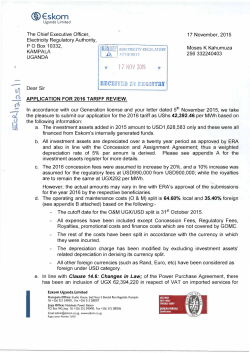 Eskom Uganda Ltd Tariff Application 2016