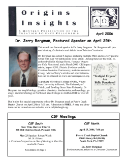 Dr. Jerry Bergman, Featured Speaker on April 25th CSF Meetings
