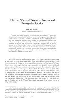 Inherent War and Executive Powers and Prerogative Politics