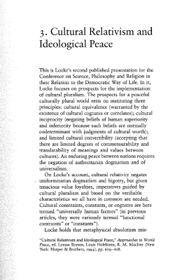 Cultural Relativism and Ideological Peace