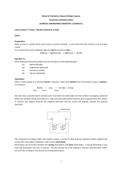 Solution Chemistry of Salts