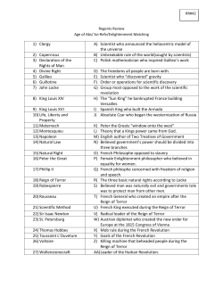 1) Clergy A) Scientist who announced the heliocentric model of the