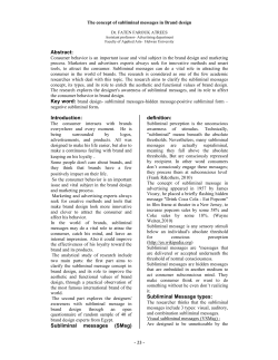 Abstract: Introduction: Subliminal messages (SMsg) definition