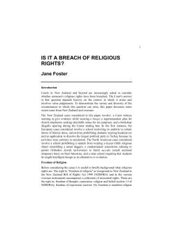 Jane Foster, "Is it a Breach of Religious Rights?" [2006]