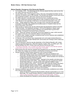 Modern History &ndash; HSC Nazi Germany Topic Page 1 of 14 Weimar