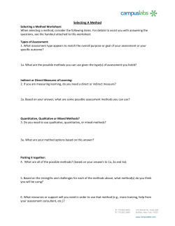 Selecting A Method Selecting a Method Worksheet