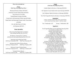 Prices do not include tax Pastas (Full Tray Price/Half Tray Price