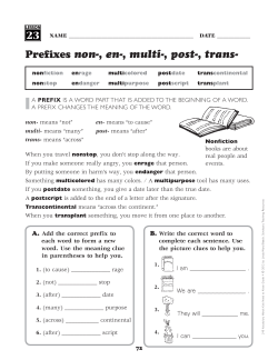 Prefixes non-, en-, multi-, post-, trans