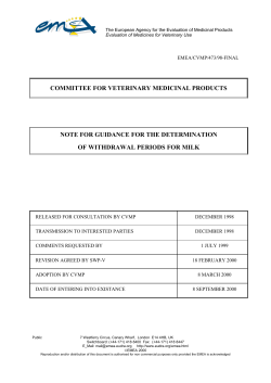 Guideline on withdrawal periods for milk
