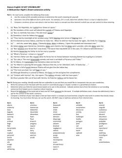 Honors English 10 SAT VOCABULARY A Midsummer Night`s Dream