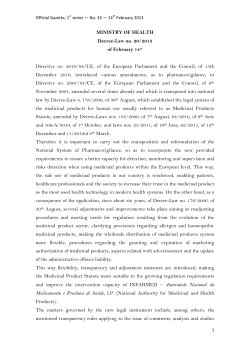 MINISTRY OF HEALTH Decree-Law no. 20/2013 of February 14th