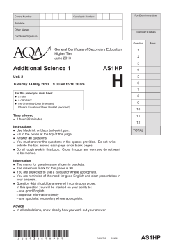 GCSE Additional Science Question paper Unit 05 June 2013
