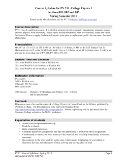 Course Syllabus for PY 211, College Physics I