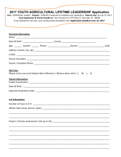 2017 YOUTH AGRICULTURAL LIFETIME LEADERSHIP Application
