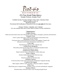 Pri Fixe Small Plate Menu