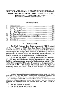 nafta`s approval: a story of congress at work "from