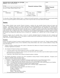ROGER WILLIAMS MEDICAL CENTER Financial Assistance Policy