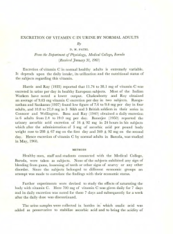 EXCRETION OF VITAMIN C IN URINE BY NORMAL ADULTS By