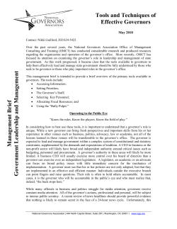 Tools and Techniques of Effective Governors