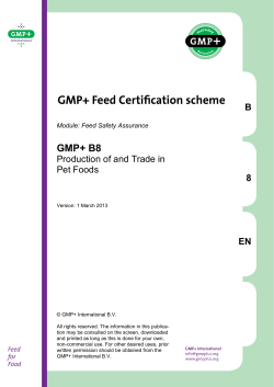 GMP+ B8 Production of and Trade in Pet Foods