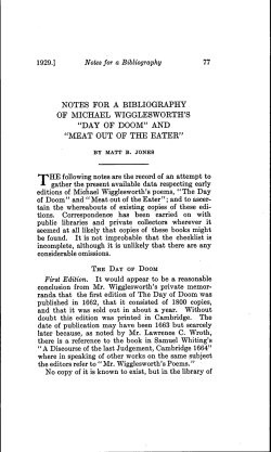 NOTES FOR A BIBLIOGRAPHY OF MICHAEL WIGGLESWORTH`S