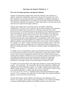 1 Operations and Algebraic Thinking, K &ndash; 5 The work of teaching