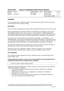 POLICYI026 Quality Assurance and Ethical Review