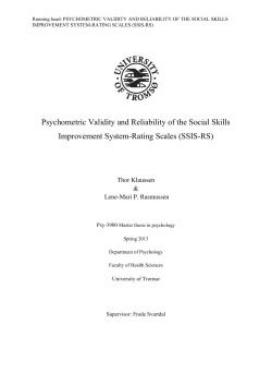 Psychometric Validity and Reliability of the Social - Munin