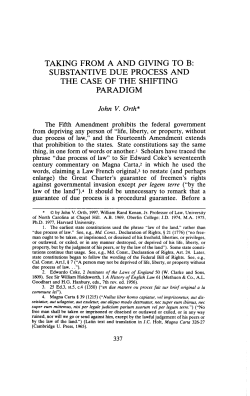 TAKING FROM A AND GIVING TO B: SUBSTANTIVE DUE