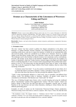 Orature as a Characteristic of the Literatures of Werewere