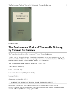 The Posthumous Works of Thomas De Quincey, Vol. 1