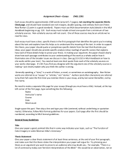 Assignment Sheet&mdash;Essays ENGL 2391 Each essay should be
