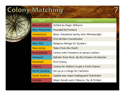 Massachusetts Settled by Roger Williams New Hampshire Founded