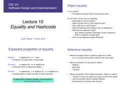 Lecture 10 Equality and Hashcode