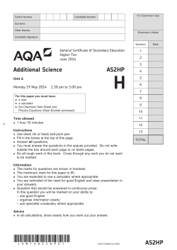 GCSE Additional Science Question paper Unit 06 June 2014