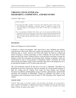 Isaacs -- Virginia Tech After 4/16 - Journal of Critical Incident Analysis