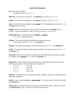 Grade 5 Math Vocabulary Sum: The result of addition. The sum of 5