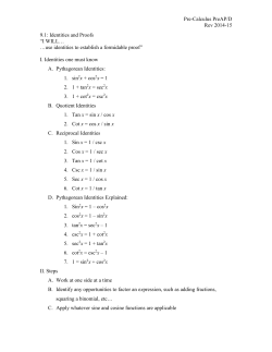 Pre-Calculus PreAP/D Rev 2014-15 9.1: Identities and Proofs “I