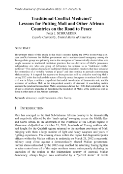 Traditional Conflict Medicine? Lessons for Putting Mali and Other