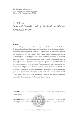 Pietist and Methodist Roots of the Soci&eacute;t&eacute; des Missions