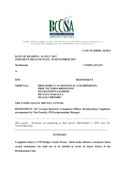 CASE NUMBER: 26/2013 DATE OF HEARING: 02 JULY 2013