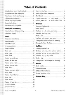 Table of Contents - Teacher Created Resources