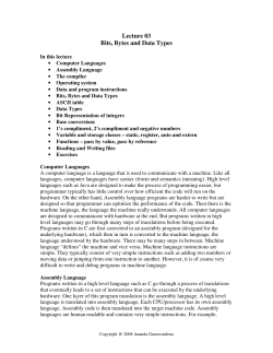 Lecture 03 Bits, Bytes and Data Types
