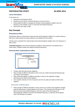 PHOTOELECTRIC EFFECT 30 APRIL 2013 Key Concepts