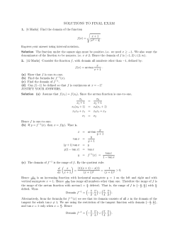 SOLUTIONS TO FINAL EXAM 1. [6 Marks] Find the domain ofthe