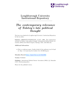The contemporary relevance of Tolstoy`s late political thought