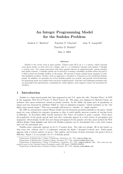 An Integer Programming Model for the Sudoku